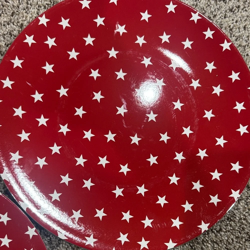 Hobby Lobby Star Pattern Dinner Plates - Red & Navy
